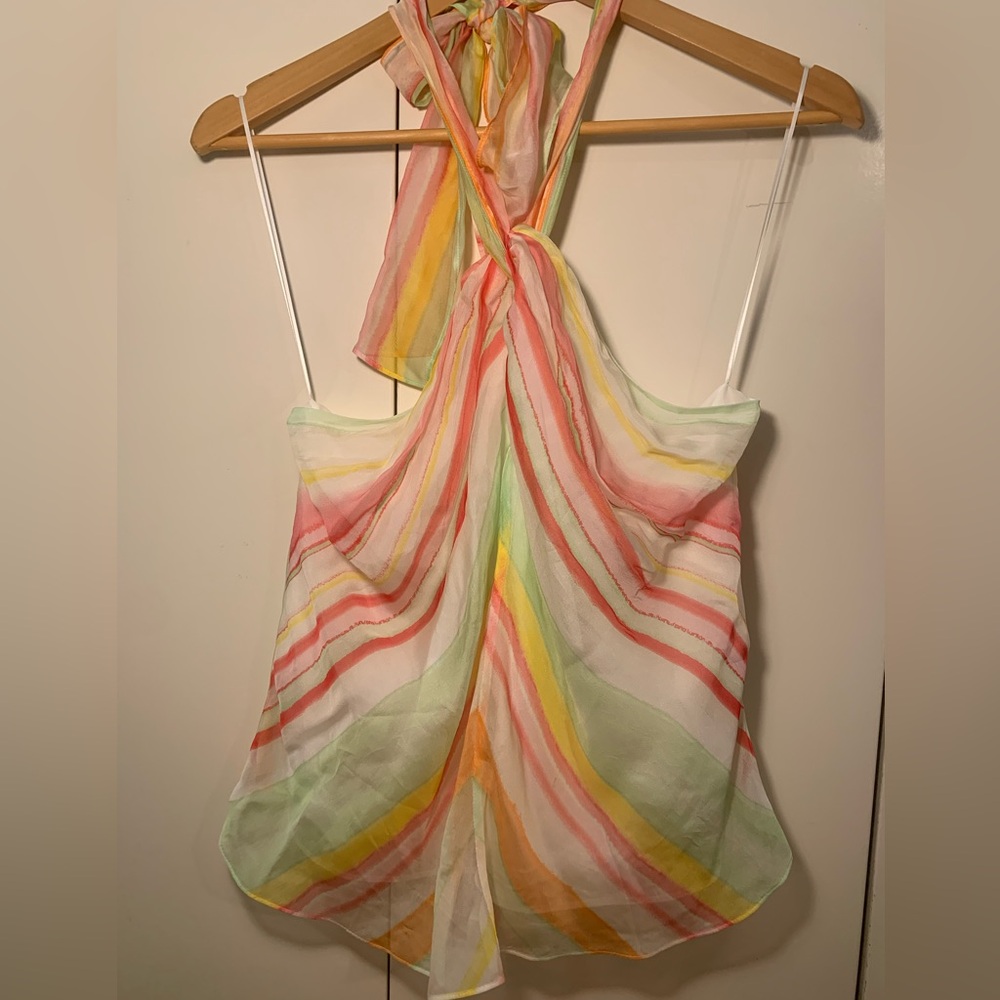 *RARE* and Like New Colorful Ramy Brook Halter Top (S/P) Vintage Look Tie Neck